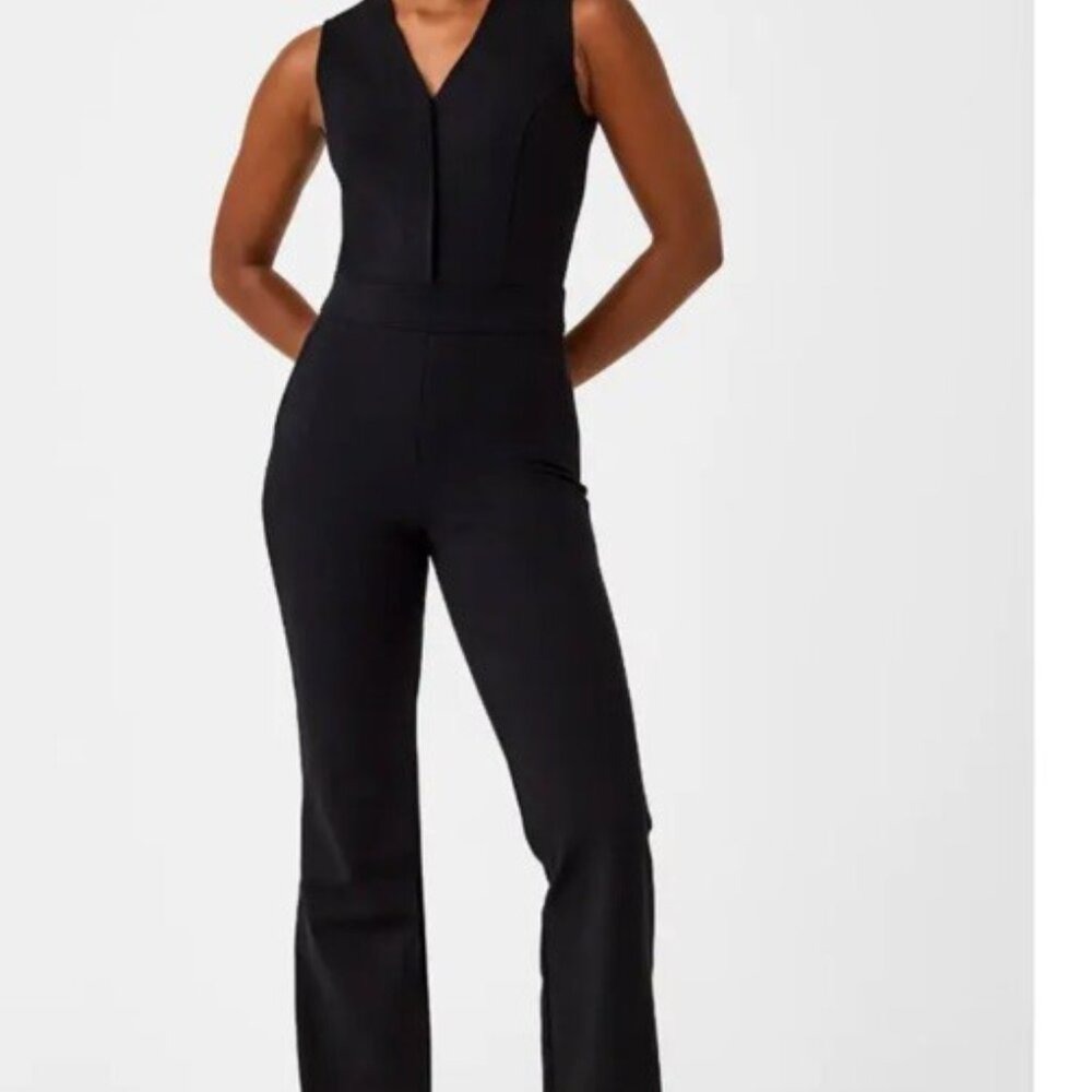 Spanx Perfect Sleeveless Jumpsuit Classic Black Petite Medium 20383Q Flare Leg
